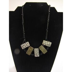 Hematite 2 Tone Black Bead Pendant Necklace VTG 24" Whimsygoth Grunge Steam Punk